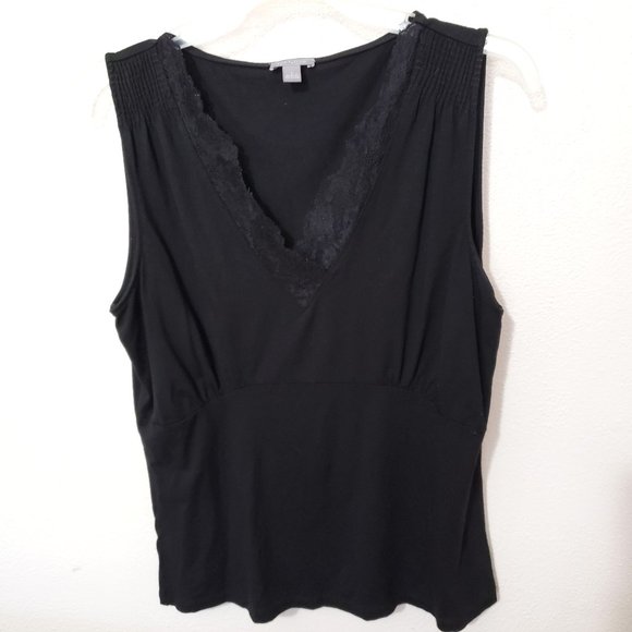 Ann Taylor Sleeveless Black Top V Neck Size Large - Picture 1 of 6